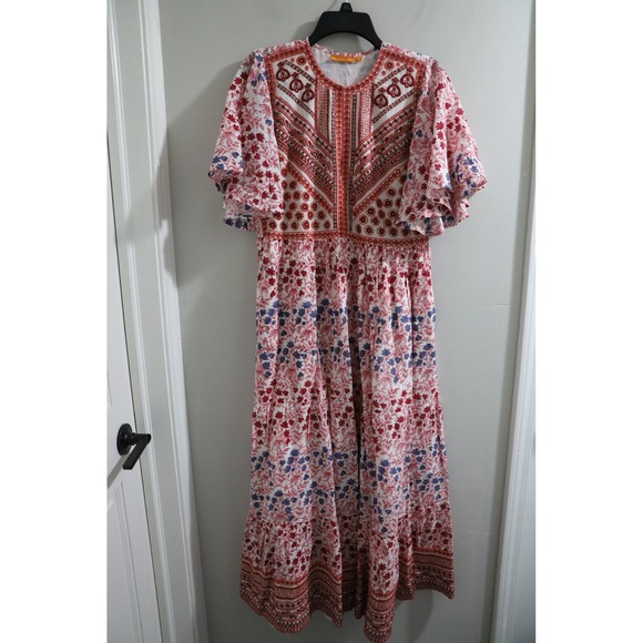 Oliphant Dress Womens Small S Floral Print Embroidered Boho Maxi With Pockets - Picture 1 of 9